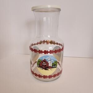Vintage ~KIG Indonesia "Barnyard" Juice Carafe Pitcher~9” Glass country farm